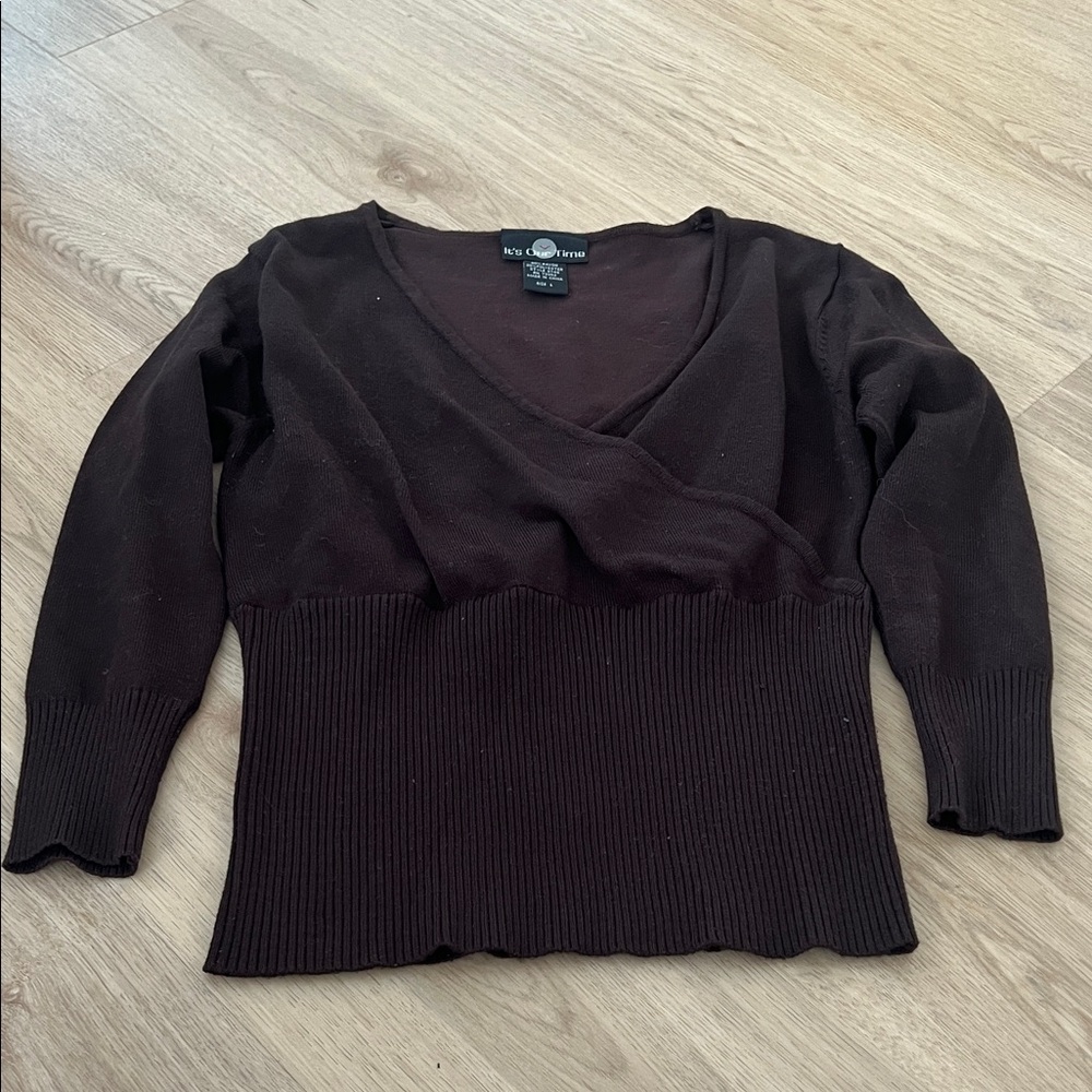 It's Our Time Brown V-Neck Ribbed Waist Sweater Top